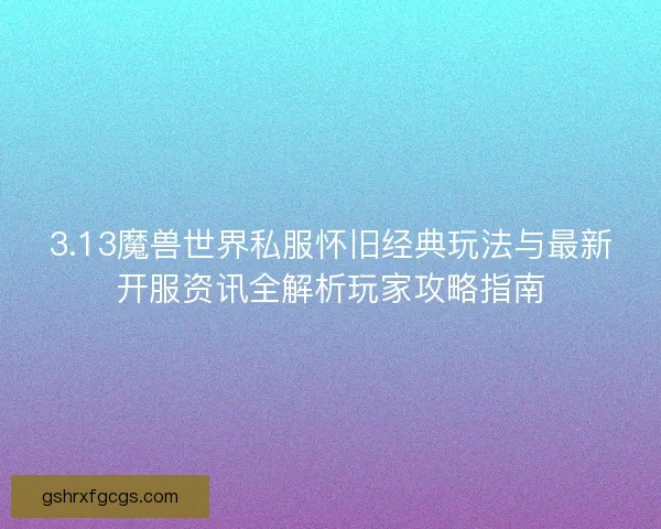 3.13魔兽世界私服怀旧经典玩法与最新开服资讯全解析玩家攻略指南