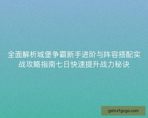 全面解析城堡争霸新手进阶与阵容搭配实战攻略指南七日快速提升战力秘诀
